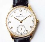Perfect Replica IWC Portugieser White Face All Gold Bezel Leather Strap 42mm Watch